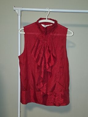 John Roberts Red Sleeveless Ruffle Blouse Size L